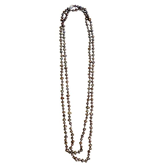 Vintage Boho Long Freshwater Pearl Necklace Lilac Purple Brown Bronze Gray - Picture 3 of 7